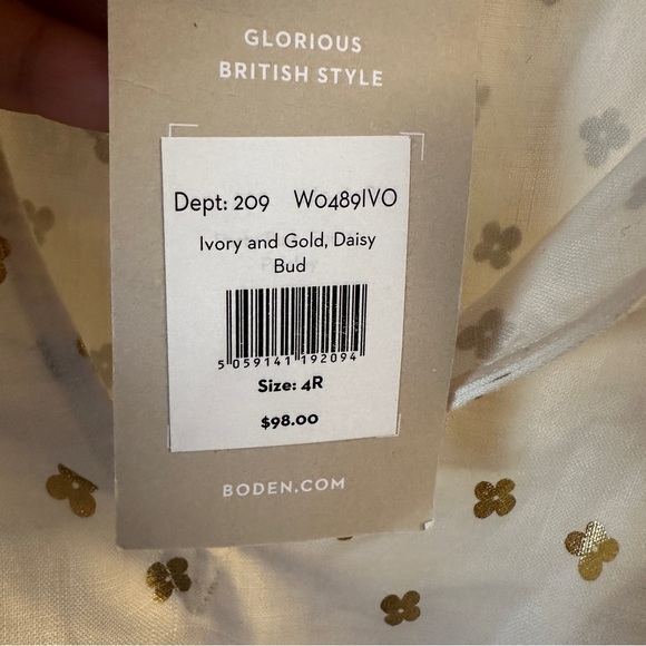 Boden Ivory Dress with Gold Floral Accents new - Picture 4 of 6